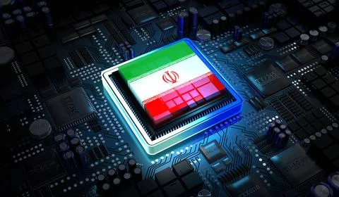 Computer processor with flag of Iran - 3D illustration Stockillustratie