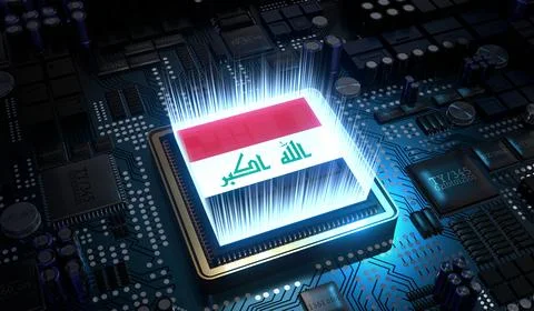 Computer processor with flag of Iraq - 3D illustration 스톡 일러스트