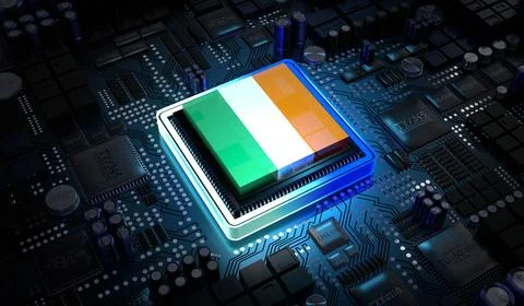 Computer processor with flag of Ireland - 3D illustration 스톡 일러스트