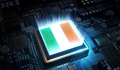 Computer processor with flag of Ireland - 3D illustration 스톡 일러스트