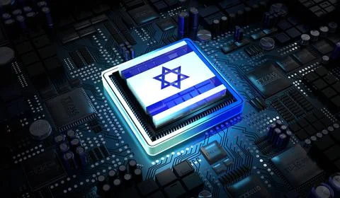 Computer processor with flag of Israel - 3D illustration Stockillustratie