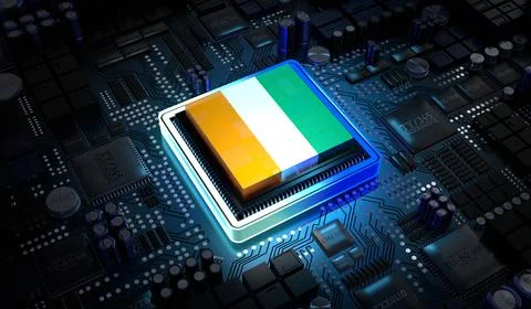 Computer processor with flag of Ivory Coast - 3D illustration イラスト素材