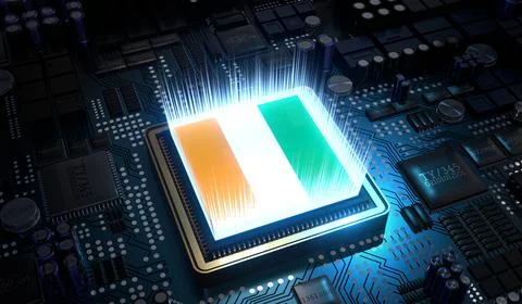 Computer processor with flag of Ivory Coast - 3D illustration 스톡 일러스트