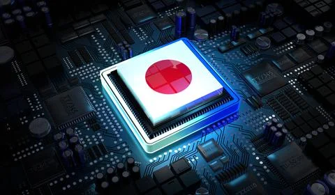 Computer processor with flag of Japan - 3D illustration イラスト素材
