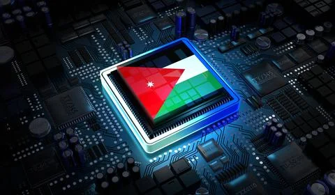 Computer processor with flag of Jordan - 3D illustration 스톡 일러스트