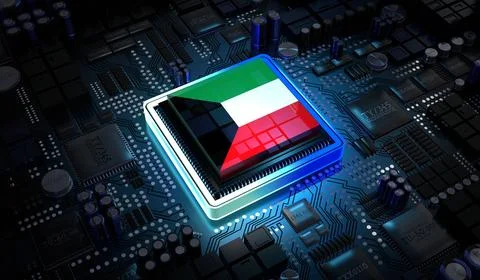 Computer processor with flag of Kuwait - 3D illustration イラスト素材