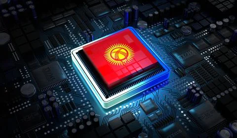 Computer processor with flag of Kyrgyzstan - 3D illustration 스톡 일러스트