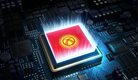 Computer processor with flag of Kyrgyzstan - 3D illustration Stock Illustration