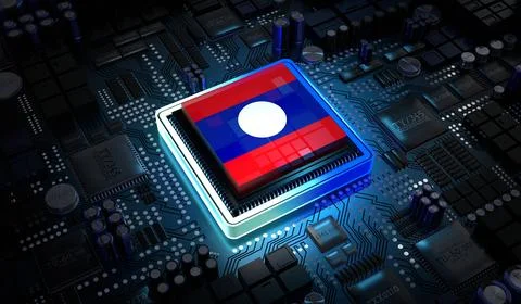 Computer processor with flag of Laos - 3D illustration イラスト素材