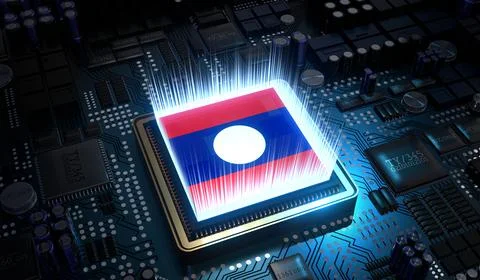 Computer processor with flag of Laos - 3D illustration Stock Illustration