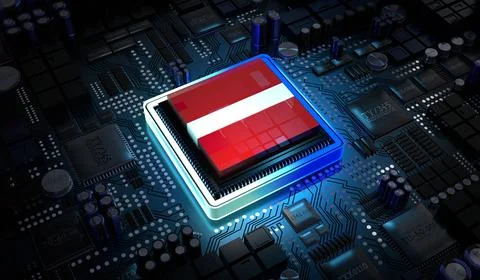 Computer processor with flag of Latvia - 3D illustration Illustrazione stock