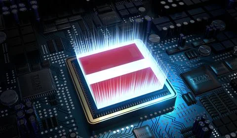 Computer processor with flag of Latvia - 3D illustration Illustrazione stock