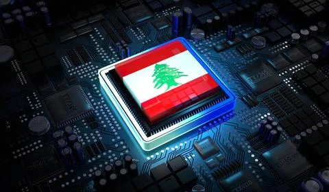 Computer processor with flag of Lebanon - 3D illustration イラスト素材