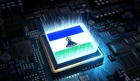 Computer processor with flag of Lesotho - 3D illustration 스톡 일러스트