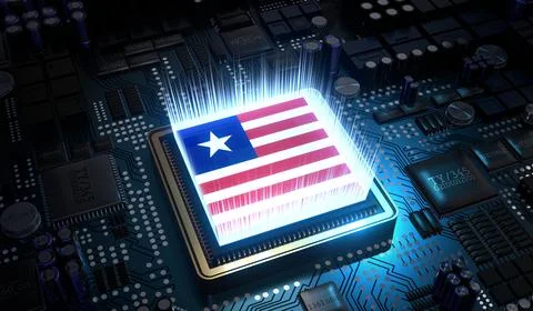 Computer processor with flag of Liberia - 3D illustration Illustrazione stock