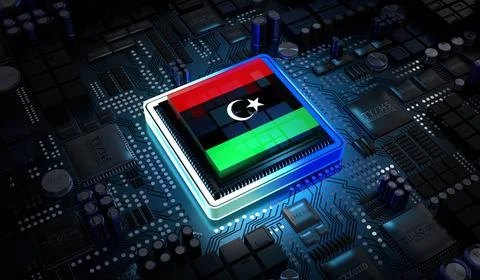 Computer processor with flag of Libya - 3D illustration イラスト素材