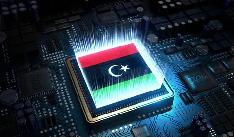 Computer processor with flag of Libya - 3D illustration Stock Illustration