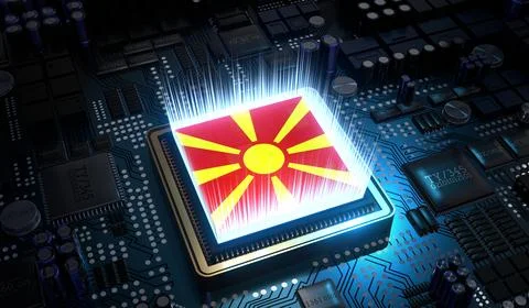 Computer processor with flag of Macedonia - 3D illustration Stockillustratie