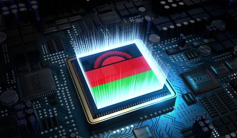 Computer processor with flag of Malawi - 3D illustration Illustrazione stock