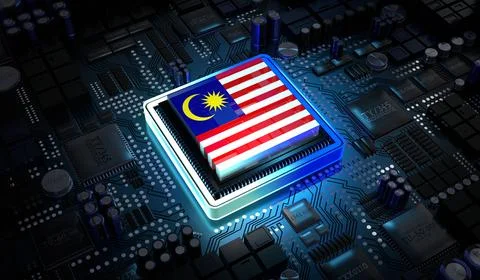 Computer processor with flag of Malaysia - 3D illustration Stockillustratie