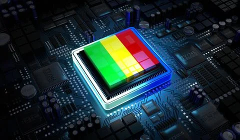 Computer processor with flag of Mali - 3D illustration Illustrazione stock