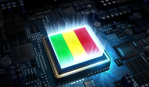 Computer processor with flag of Mali - 3D illustration Illustrazione stock