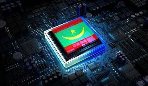 Computer processor with flag of Mauritania - 3D illustration Stock Illustration
