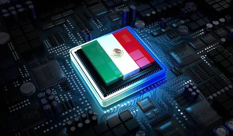 Computer processor with flag of Mexico - 3D illustration Illustrazione stock