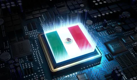 Computer processor with flag of Mexico - 3D illustration イラスト素材