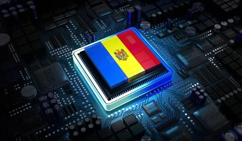 Computer processor with flag of Moldova - 3D illustration 스톡 일러스트