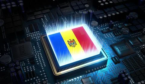 Computer processor with flag of Moldova - 3D illustration Illustrazione stock