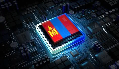 Computer processor with flag of Mongolia - 3D illustration 스톡 일러스트