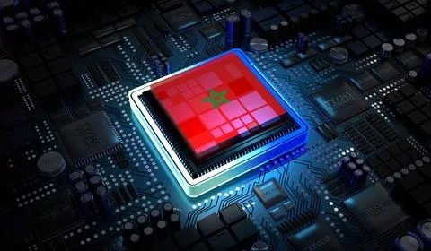 Computer processor with flag of Morocco - 3D illustration イラスト素材
