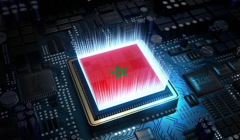 Computer processor with flag of Morocco - 3D illustration イラスト素材