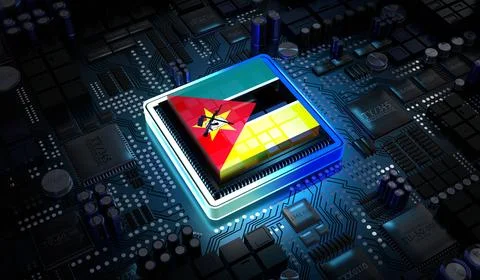 Computer processor with flag of Mozambique - 3D illustration Stockillustratie