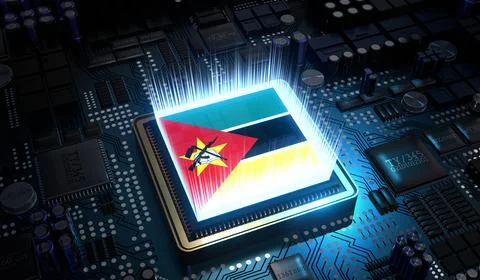Computer processor with flag of Mozambique - 3D illustration 스톡 일러스트