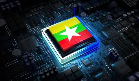Computer processor with flag of Myanmar - 3D illustration 스톡 일러스트