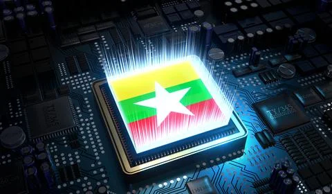 Computer processor with flag of Myanmar - 3D illustration イラスト素材