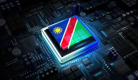 Computer processor with flag of Namibia - 3D illustration Stock Illustration