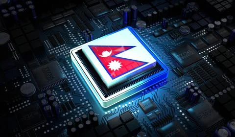 Computer processor with flag of Nepal - 3D illustration イラスト素材