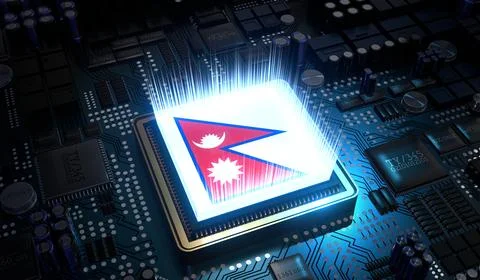 Computer processor with flag of Nepal - 3D illustration 库存插图