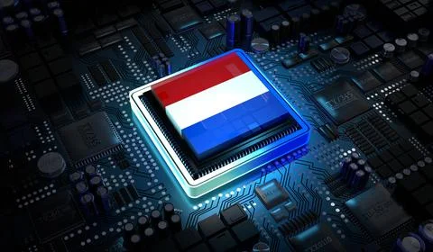 Computer processor with flag of Netherlands - 3D illustration イラスト素材
