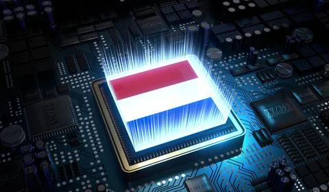 Computer processor with flag of Netherlands - 3D illustration Stockillustratie