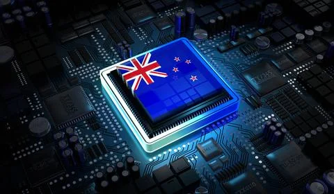 Computer processor with flag of New Zealand - 3D illustration Illustrazione stock