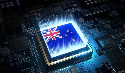 Computer processor with flag of New Zealand - 3D illustration Stock Illustration