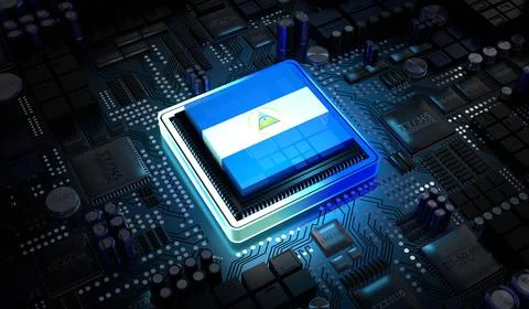 Computer processor with flag of Nicaragua - 3D illustration イラスト素材