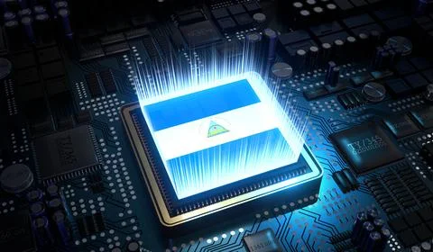 Computer processor with flag of Nicaragua - 3D illustration Stock Illustration