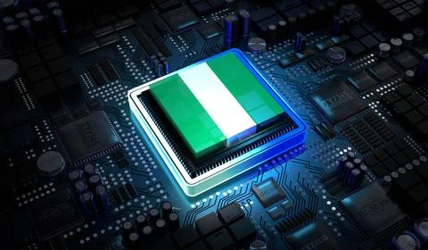 Computer processor with flag of Nigeria - 3D illustration イラスト素材
