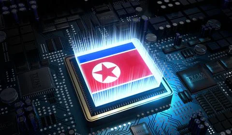 Computer processor with flag of North Korea - 3D illustration Stock Illustration