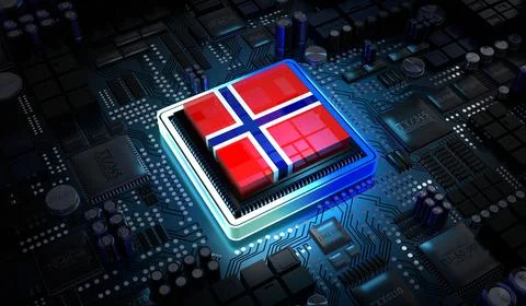 Computer processor with flag of Norway - 3D illustration Stockillustratie